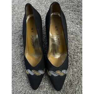 St. John Womens High Heel Pump Black Sequin Gold Silver Tone Accent Size 7B
